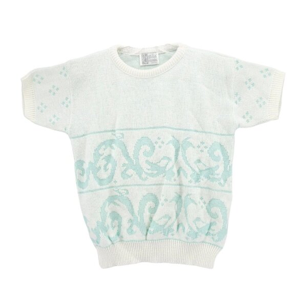 BILLIE JO Vintage Short Sleeve Sweater Knit Top Patterned Size Est. MEDIUM? - Picture 1 of 5